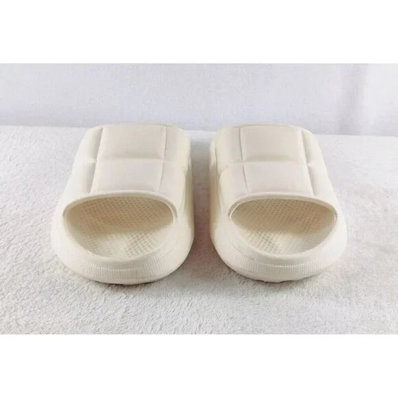 Puffy Slide On Sandals Cream Foam Quilted Slippers Quilted Puff Design Comfort - Picture 6 of 11